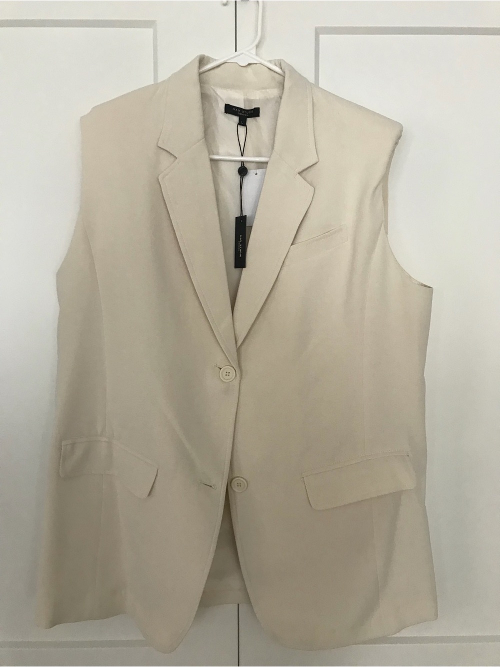Max Studio Sleeveless Blazer Vest in Light Beige